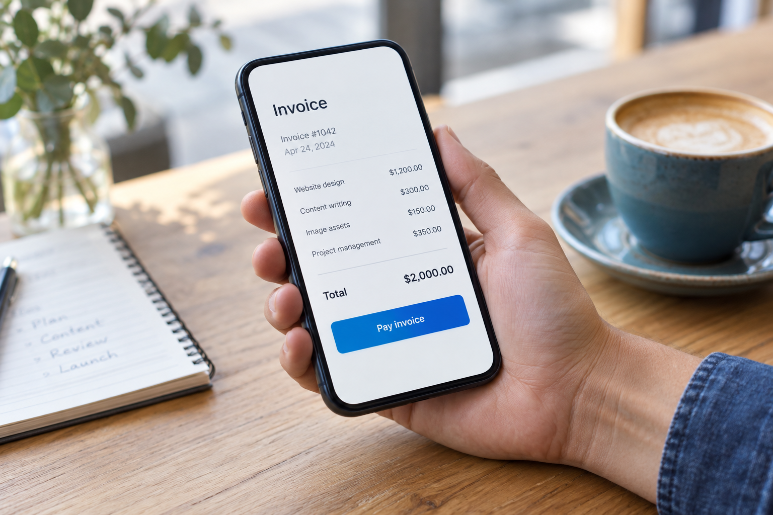 Customer reviewing a payment invoice on a phone