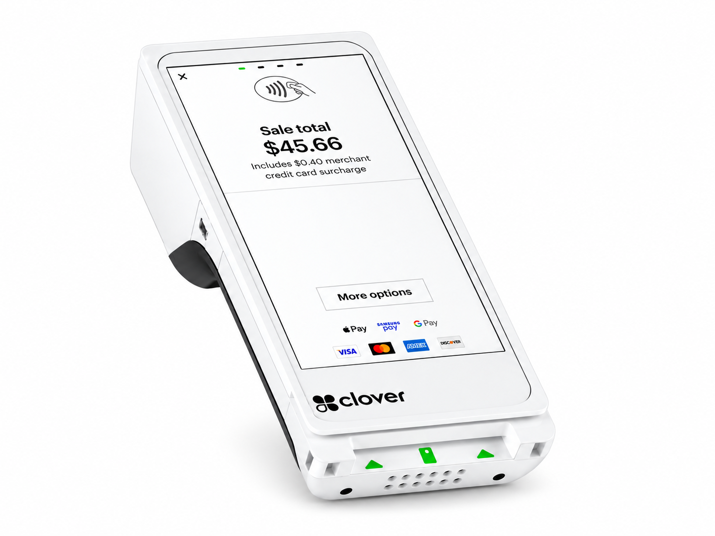 Portable Clover payment terminal on a white background