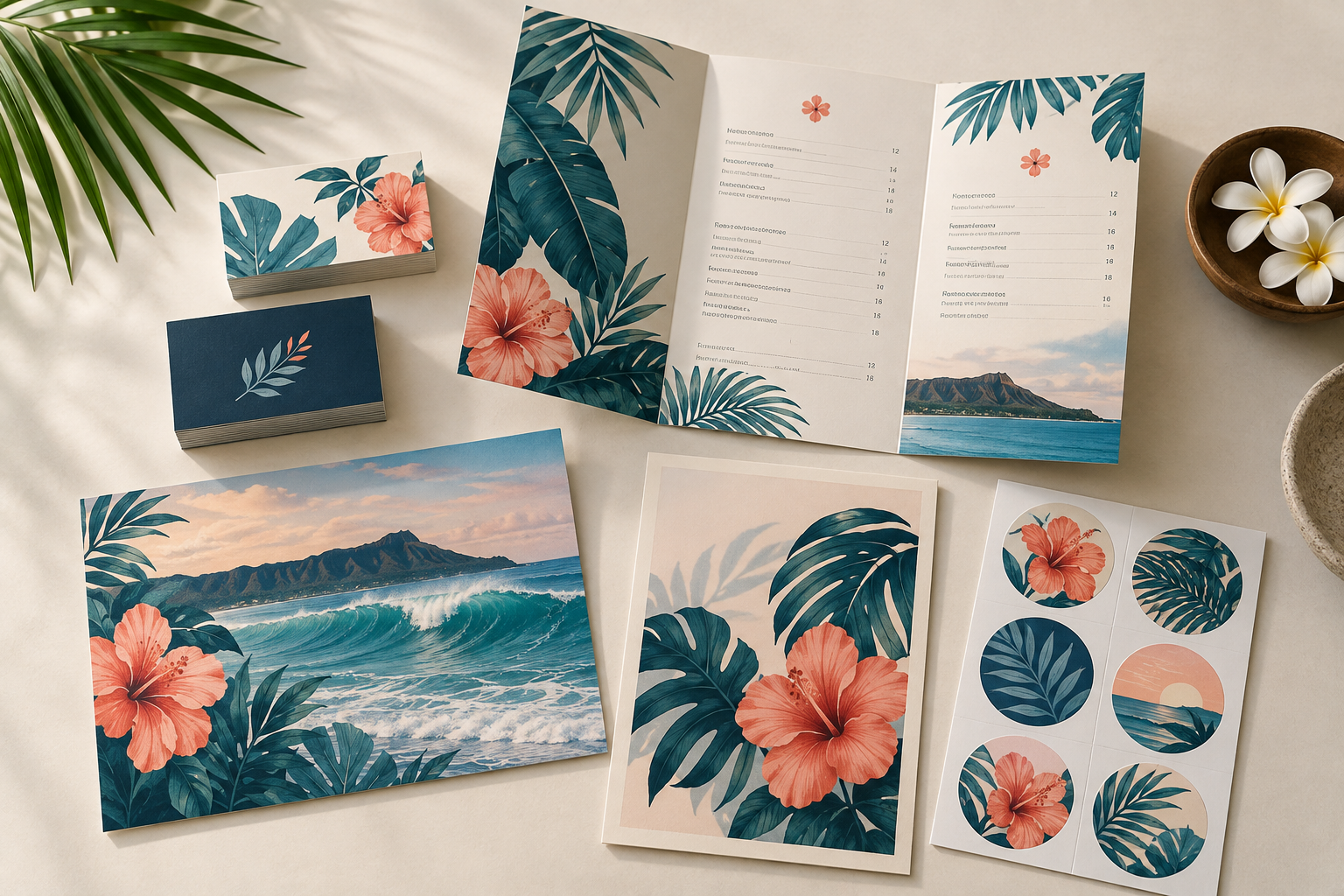 Coordinated business cards, menus, flyers, and labels